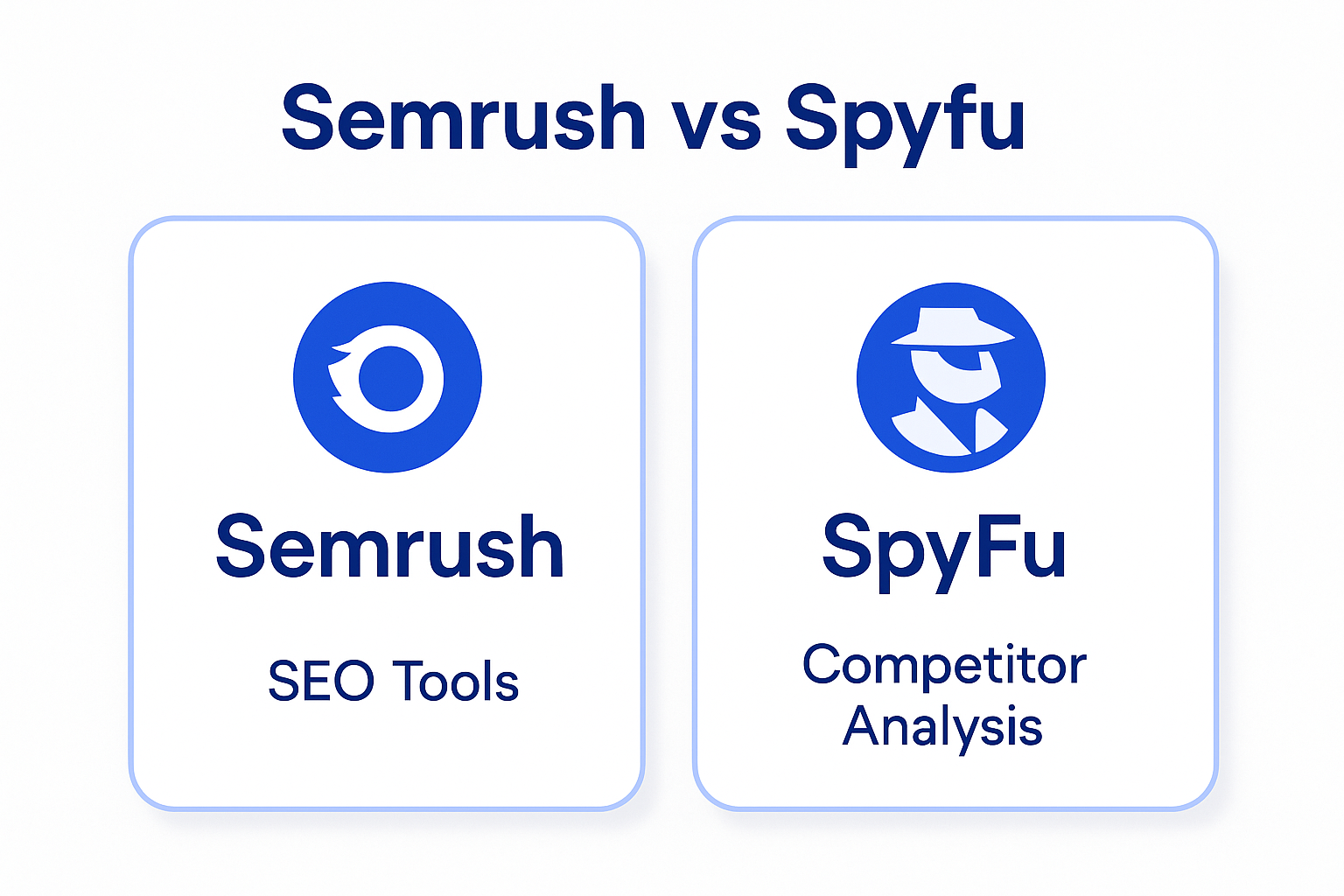 Infographic comparing Semrush (all-in-one platform), SpyFu (competitive intelligence) and ChatSEO (AI on your real Search Console data)